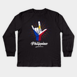 I Love You Philippines Hand Gesture Cute Gift Women Men Kids Long Sleeve T-Shirt